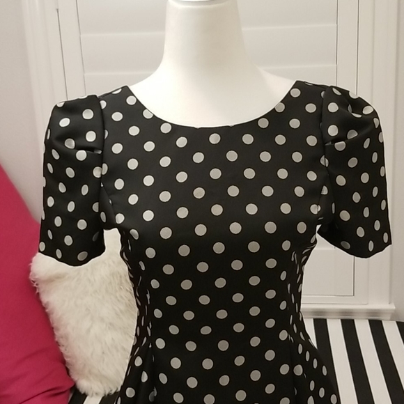 Black mini dress with silver polka dot - Picture 2 of 8